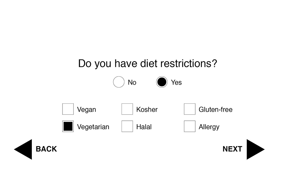 Wireframe - dietary restrictions