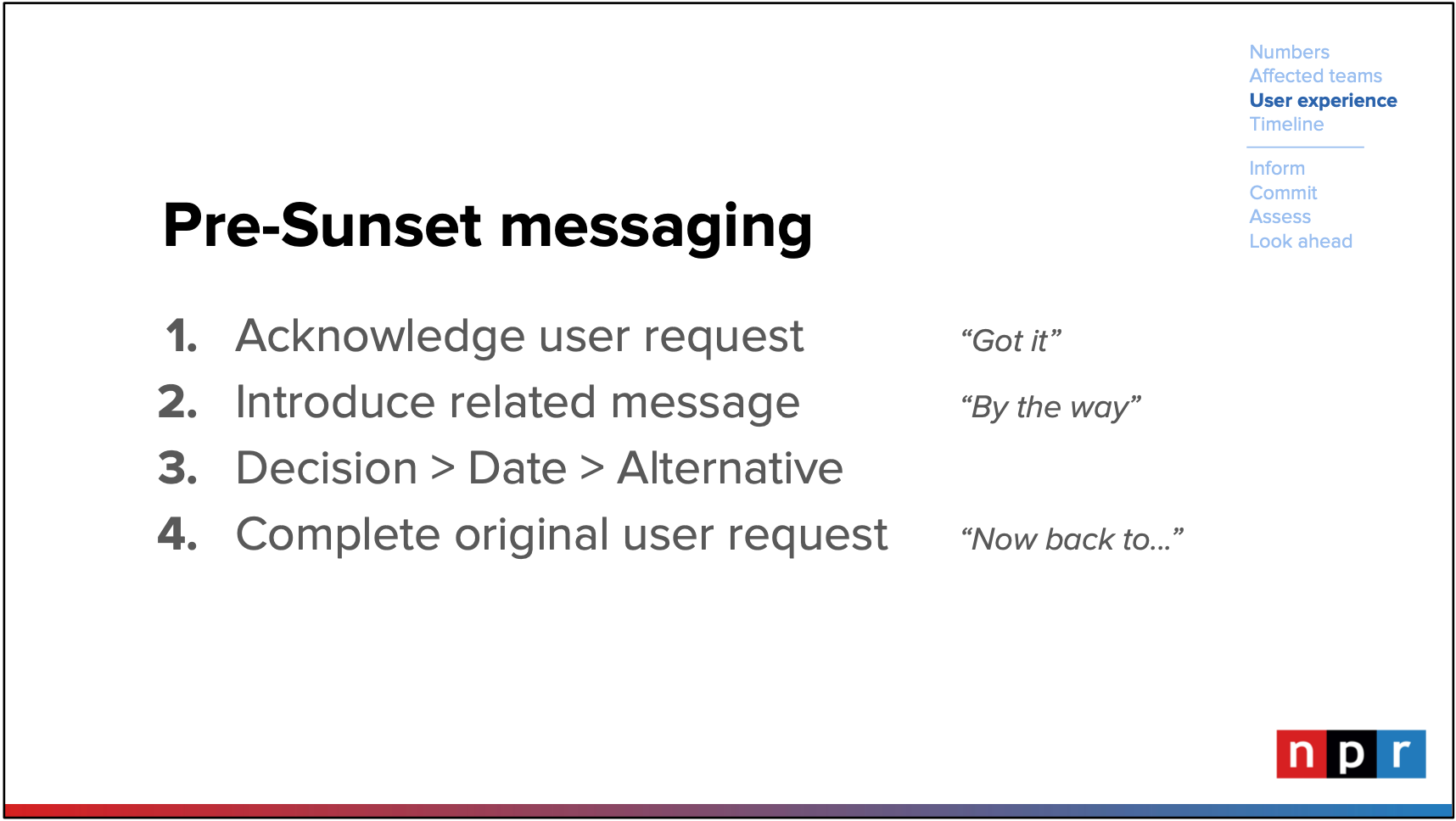 Framework for sunset messages