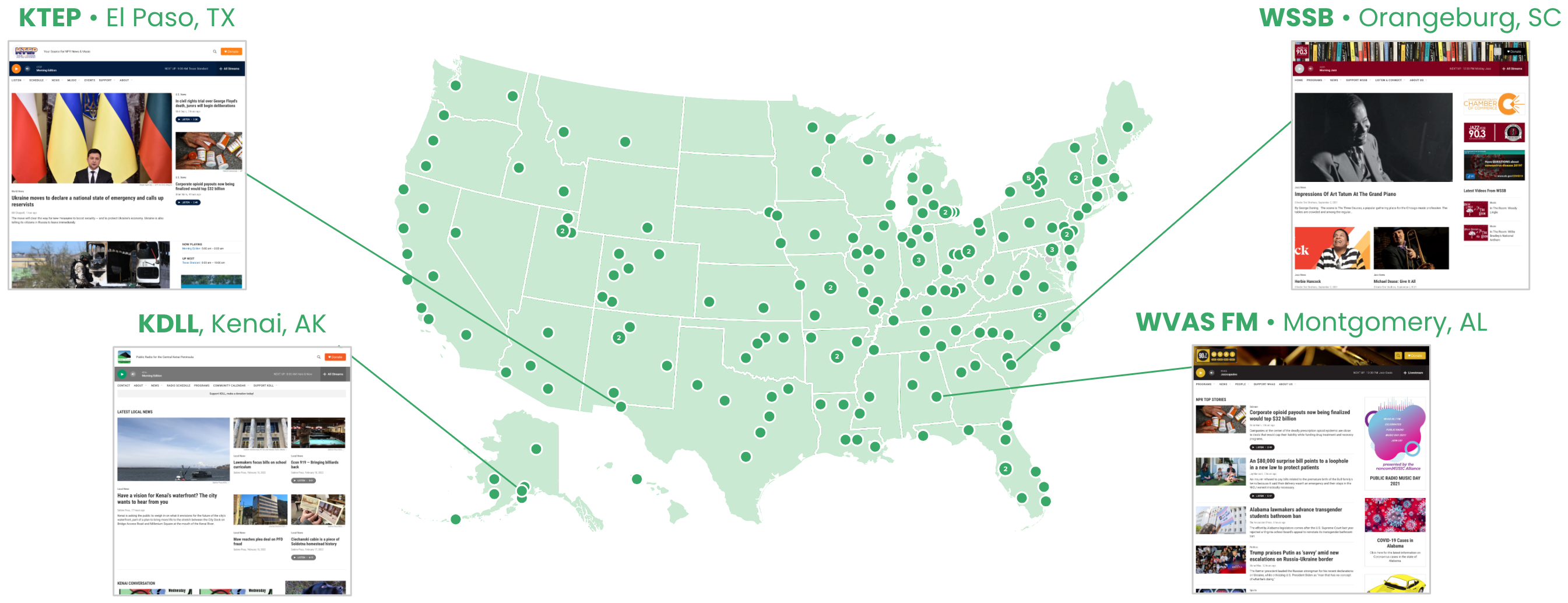 Map of stations that use the Grove CMS